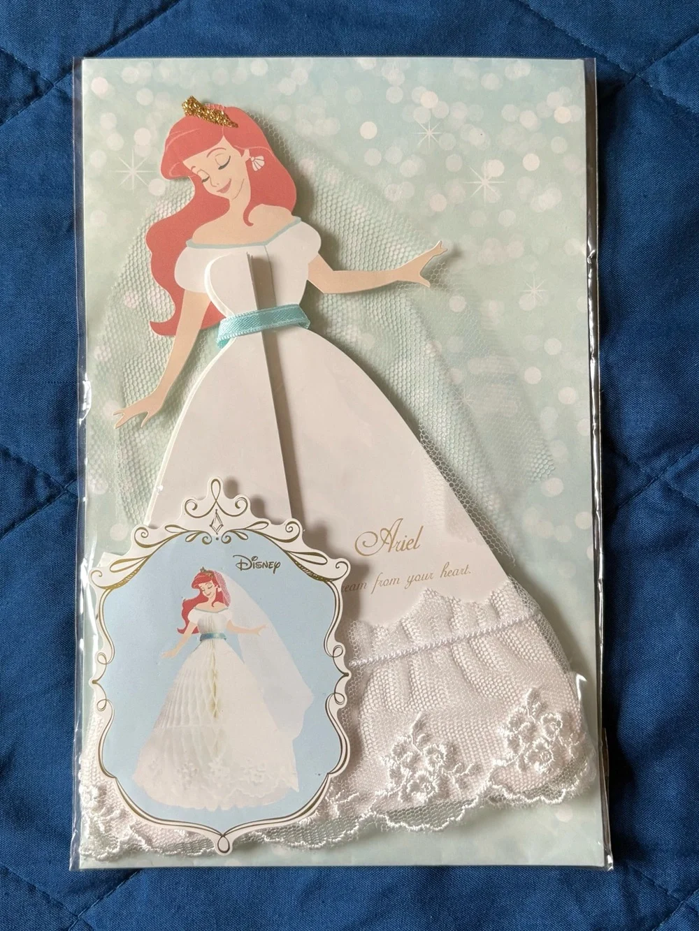 Disney Princess Ariel 3D Wedding Dress Honeycomb Pop Up Greeting Card Japan NEW